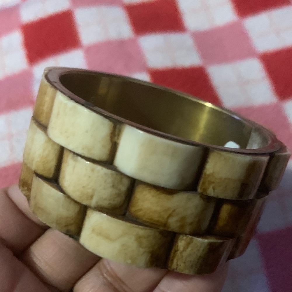 Chunky Brass and Bone Bracelet